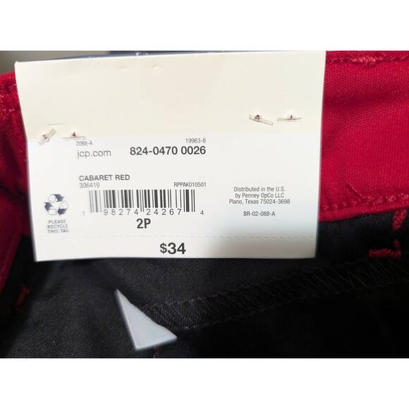 NEW! St. Johns Bay Womens 2P Capri Pants Red Mid Rise Stretch Slender Security - Picture 6 of 8